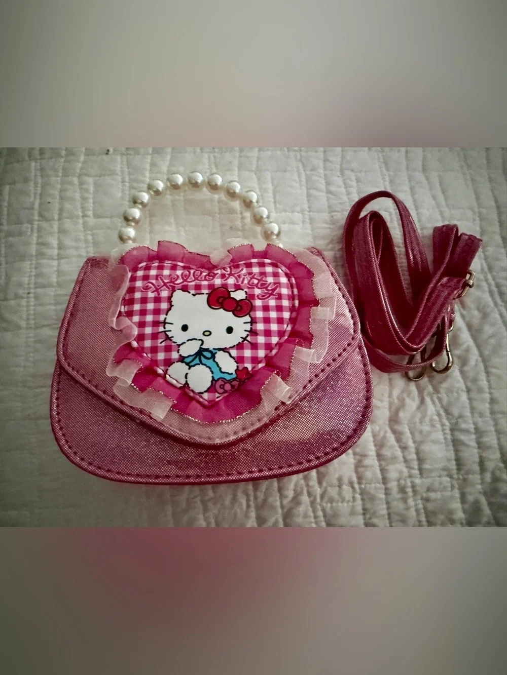Little Girls Hello Kitty Adorable  Crossbody Handbag - Pink Glitter